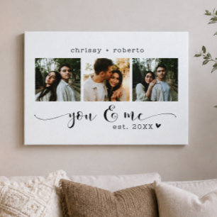 Modern Minimalist White 3 Photo Script Collage Canvas Print
