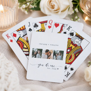 Modern Minimalist White 3 Photo Script Collage Playing Cards
