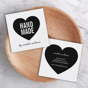 Modern Minimalist White and Black Handmade Heart Square Business Card