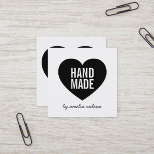 Modern Minimalist White and Black Handmade Heart Square Business Card