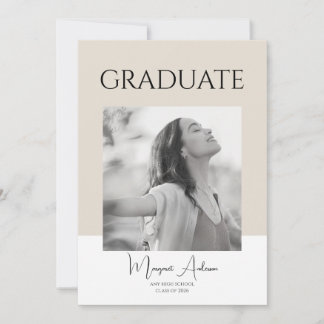 Modern Minimalist White and Brown Photo Graduation Invitation
