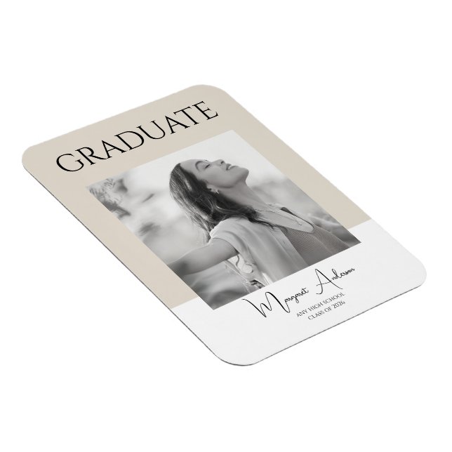 Modern Minimalist White and Brown Photo Graduation Magnet (Right Side)