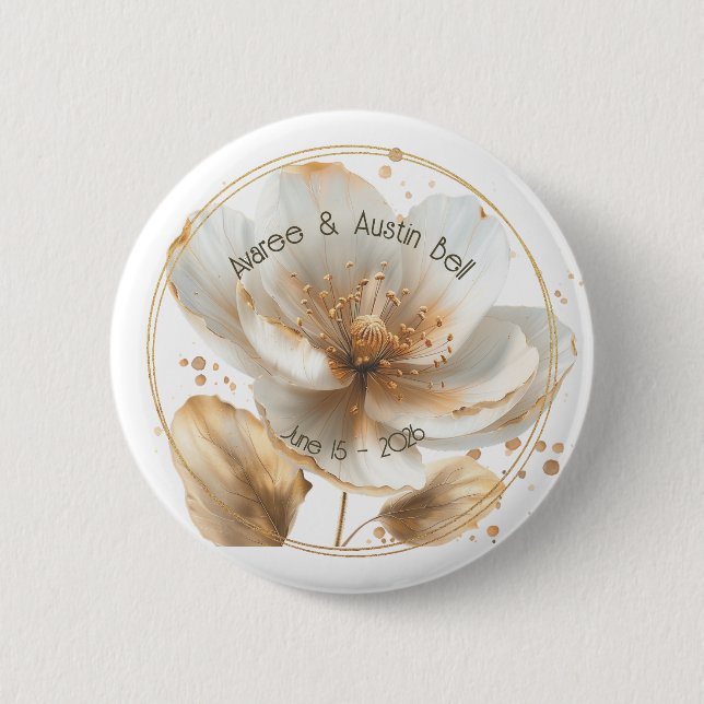 Modern Minimalist White and Gold Wedding 6 Cm Round Badge (Front)