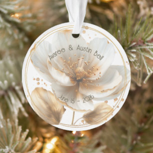 Modern Minimalist White and Gold Wedding Ornament
