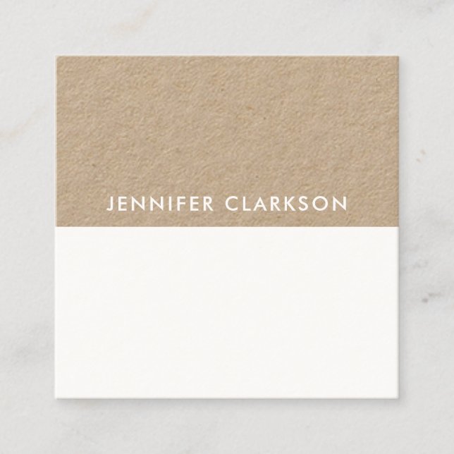 Modern minimalist white and rustic kraft square business card (Front)