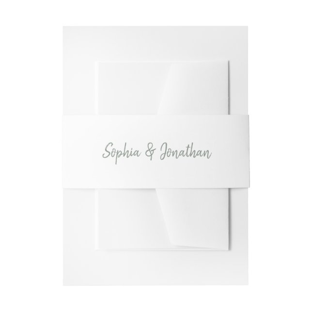Modern Minimalist | White and Sage Green Wedding Invitation Belly Band (Front Example)