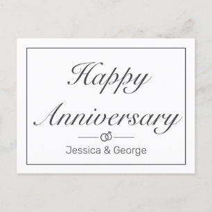 Modern Minimalist White Anniversary Greeting Announcement Postcard