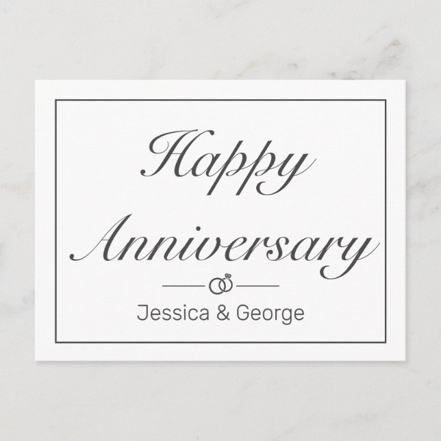 Modern Minimalist White Anniversary Greeting Announcement Postcard (Front)