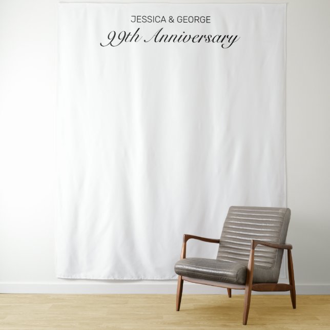 Modern Minimalist White Anniversary Photo Tapestry (In Situ)