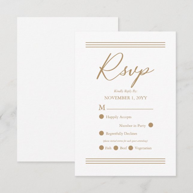 Modern Minimalist White | Antique Gold RSVP Card (Front/Back)
