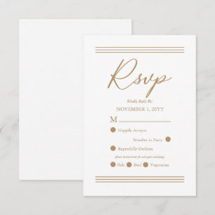 Modern Minimalist White   Antique Gold RSVP Card