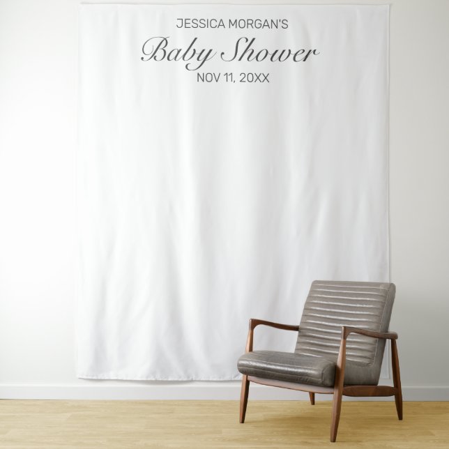 Modern Minimalist White Baby Shower Photo Tapestry (In Situ)
