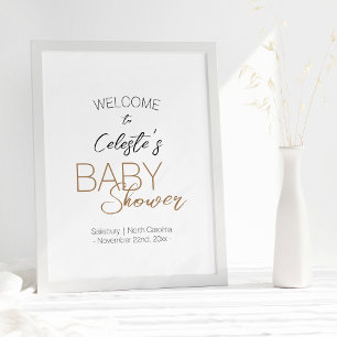 Modern Minimalist White Baby Shower Welcome Poster