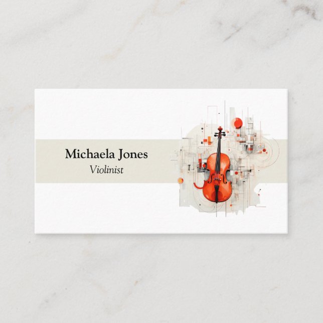 Modern Minimalist White Beige Violinist  Business Card (Front)