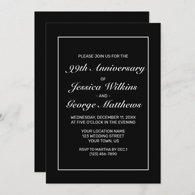 Modern Minimalist White Black Anniversary Invitation (Front/Back)