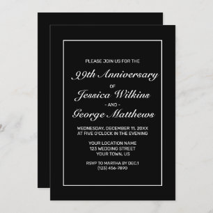 Modern Minimalist White Black Anniversary Invitation