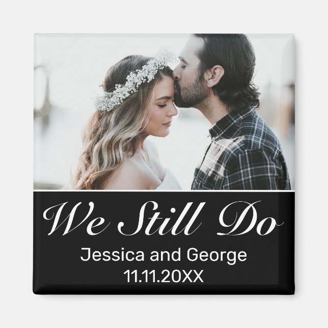 Modern Minimalist White Black Anniversary Photo Magnet (Front)