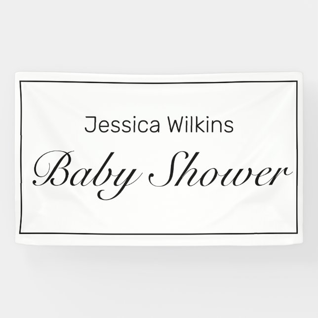 Modern Minimalist White Black Baby Shower Banner (Horizontal)
