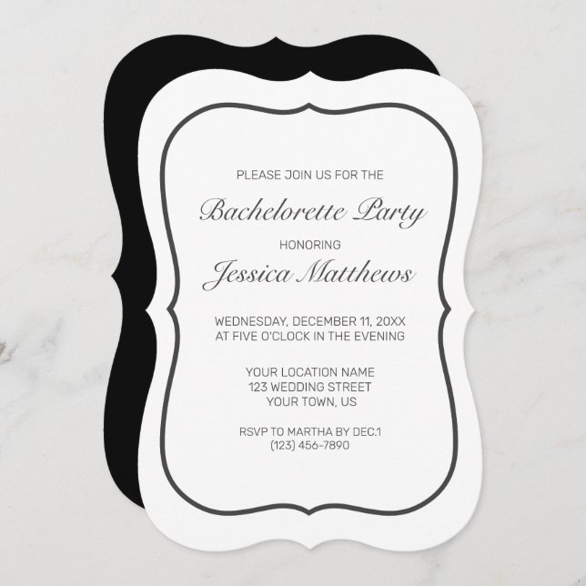 Modern Minimalist White Black Bachelorette Party Invitation (Front/Back)