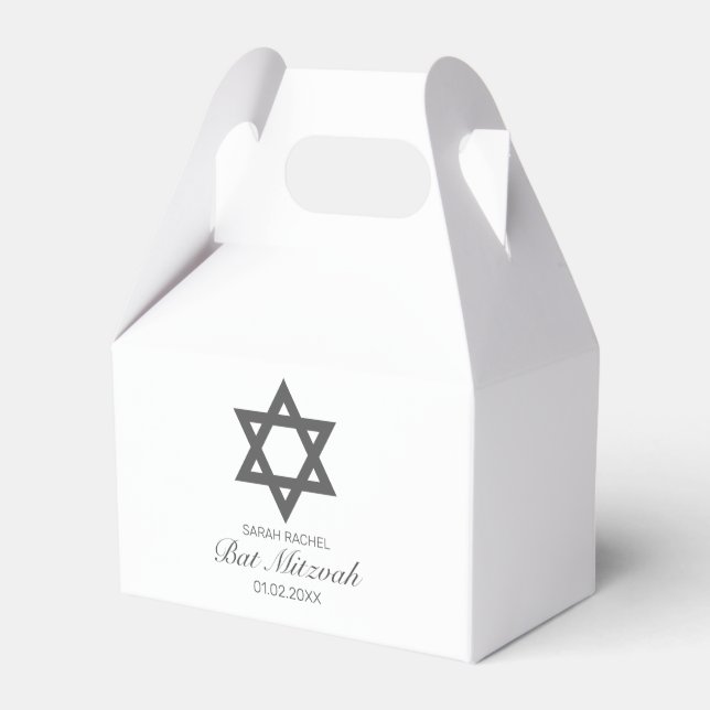 Modern Minimalist White Black Bar Bat Mitzvah Favour Box (Front Side)