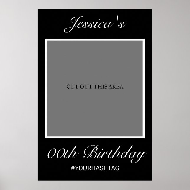Modern Minimalist White Black Birthday Photo Prop Poster (Front)