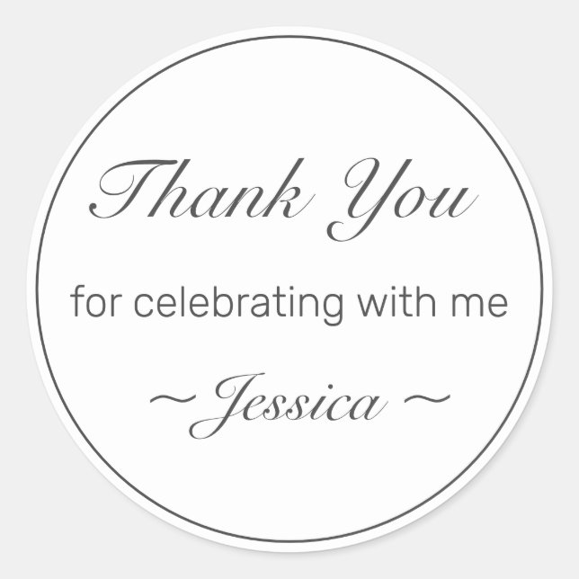 Modern Minimalist White Black Birthday Thank You Classic Round Sticker (Front)