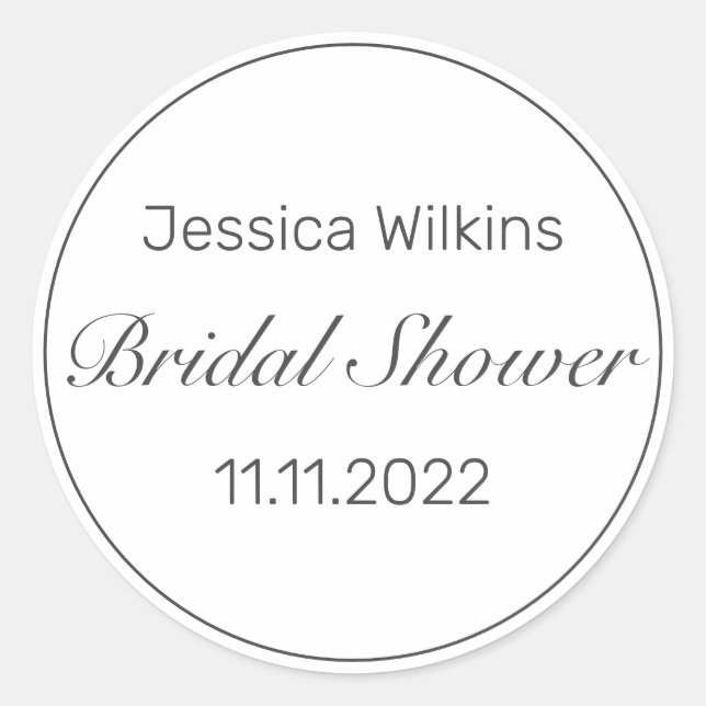 Modern Minimalist White Black Bridal Shower Classic Round Sticker (Front)
