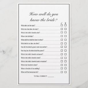 Modern Minimalist White Black Bridal Shower Game