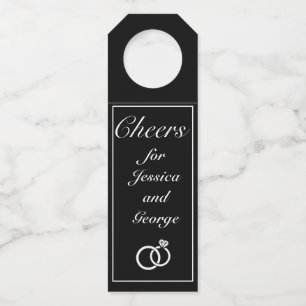 Modern Minimalist White Black Cheers Wedding Bottle Tag