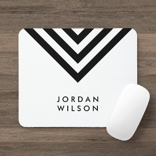 Modern Minimalist White & Black Chevron Geometric Mouse Mat
