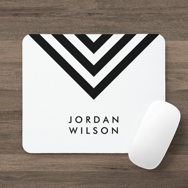 Modern Minimalist White & Black Chevron Geometric Mouse Mat (Creator Uploaded)