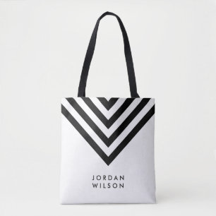 Modern Minimalist White & Black Chevron Geometric Tote Bag