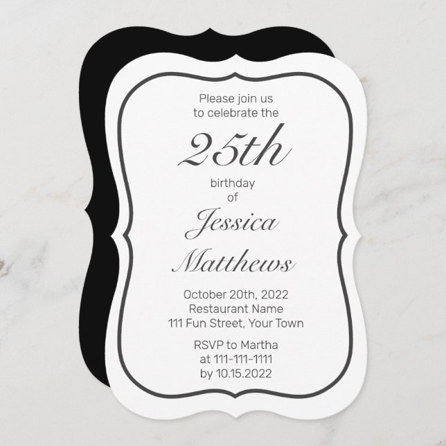 Modern Minimalist White Black Custom Birthday Invitation (Front/Back)