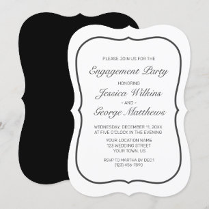 Modern Minimalist White Black Engagement Party Invitation