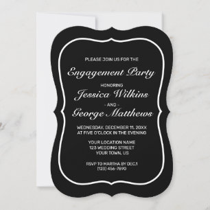 Modern Minimalist White Black Engagement Party Invitation