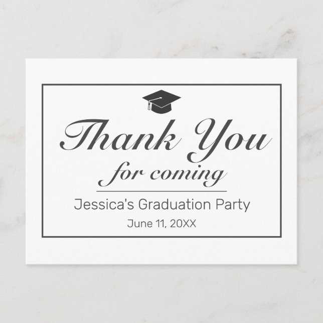 Modern Minimalist White Black Graduation Thank You Postcard (Front)