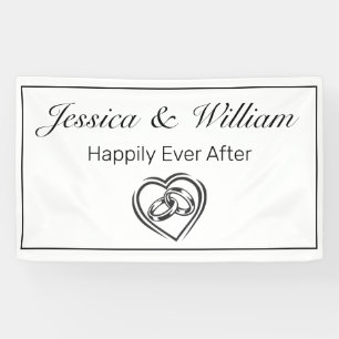 Modern Minimalist White Black Heart Rings Wedding Banner