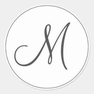 Modern Minimalist White Black Monogram Classic Round Sticker