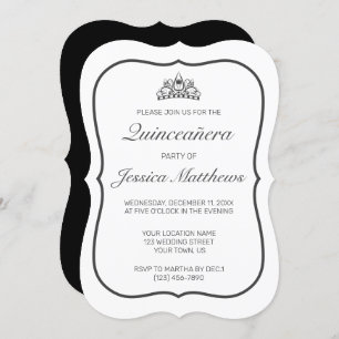 Modern Minimalist White Black Quinceañera Invitation