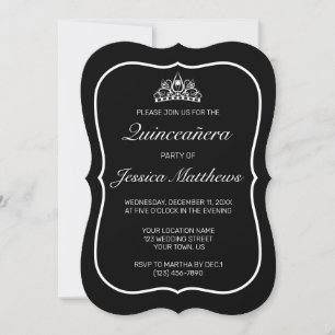 Modern Minimalist White Black Quinceañera Invitation