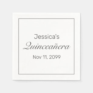 Modern Minimalist White Black Quinceañera Napkin