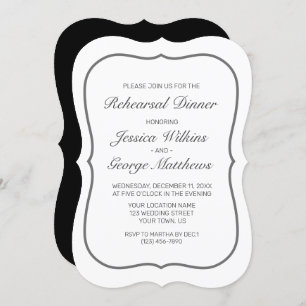 Modern Minimalist White Black Rehearsal Dinner Invitation
