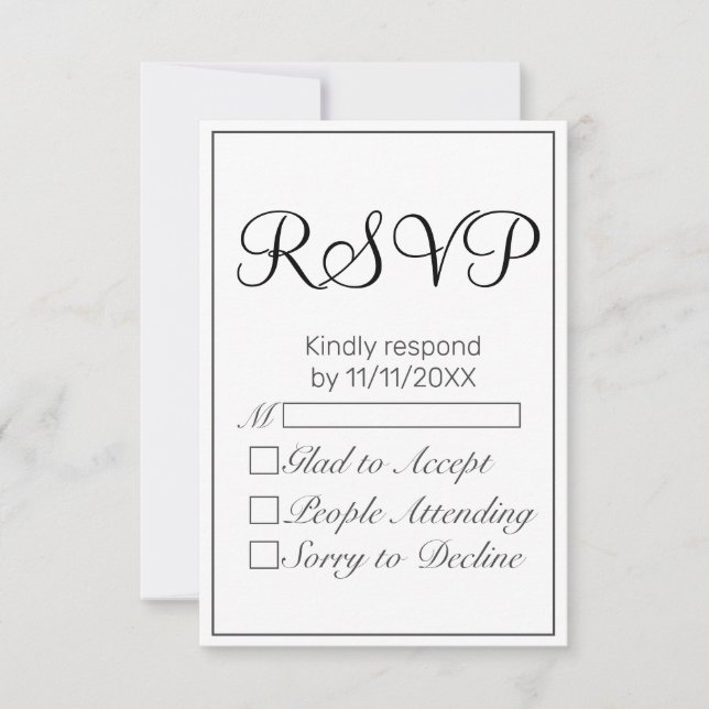 Modern Minimalist White Black RSVP Card (Front)