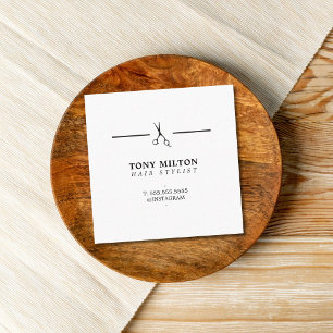 Modern Minimalist White Black Scissors Hairdresser Square Business Card