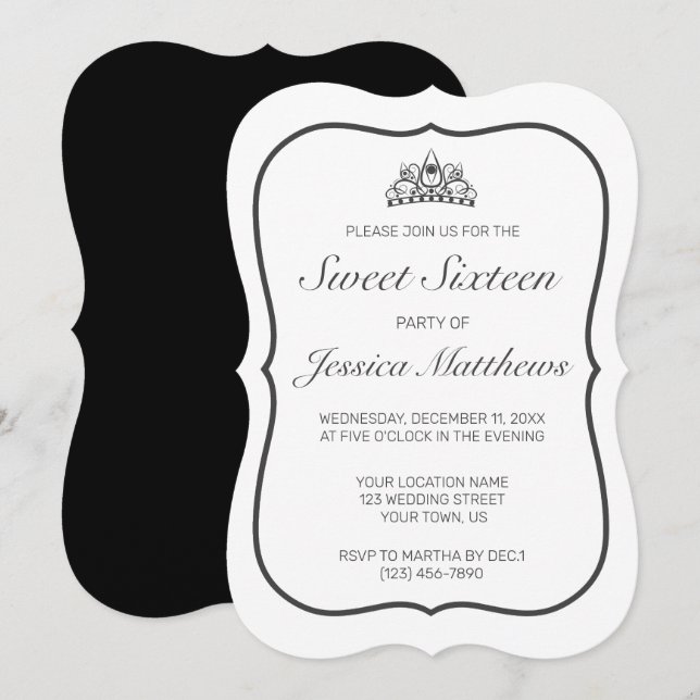 Modern Minimalist White Black Sweet 16 Invitation (Front/Back)