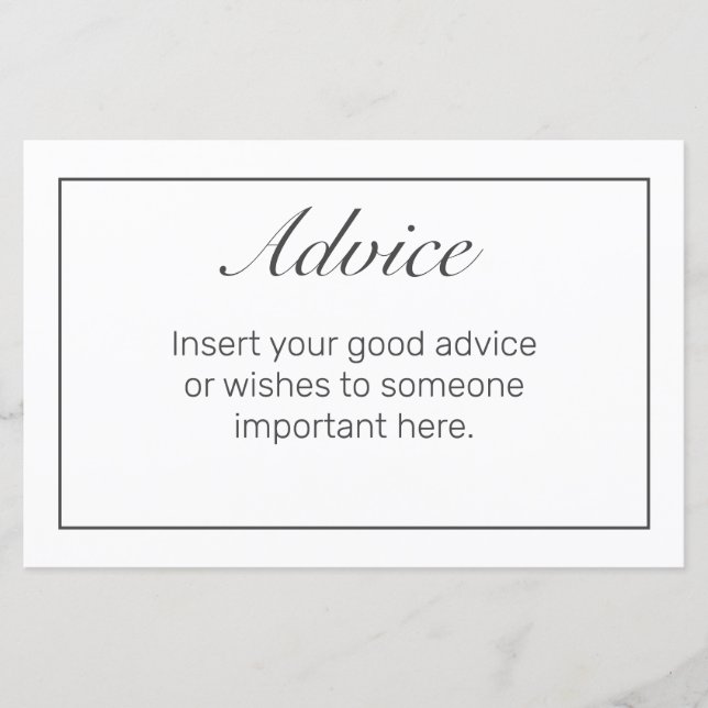 Modern Minimalist White Black Wedding Advice Card (Front)