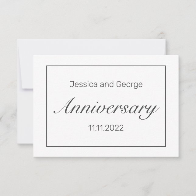 Modern Minimalist White Black Wedding Anniversary RSVP Card (Front)