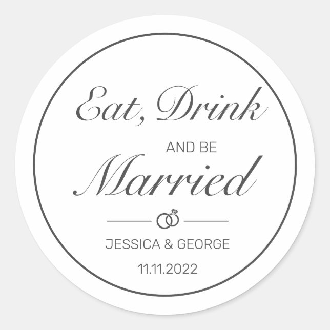Modern Minimalist White Black Wedding Classic Round Sticker (Front)