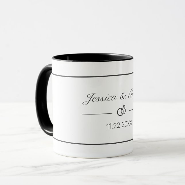 Modern Minimalist White Black Wedding Mug (Front Left)