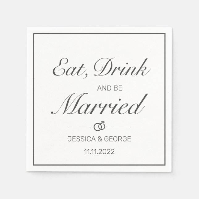 Modern Minimalist White Black Wedding Napkin (Front)
